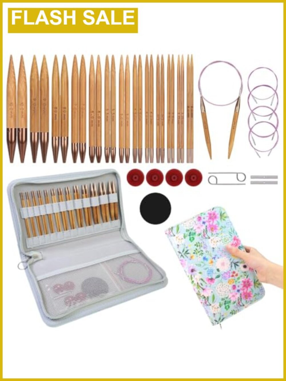 Bamboo Interchangeable Circular Knitting Needle Set with Case 13 Pairs